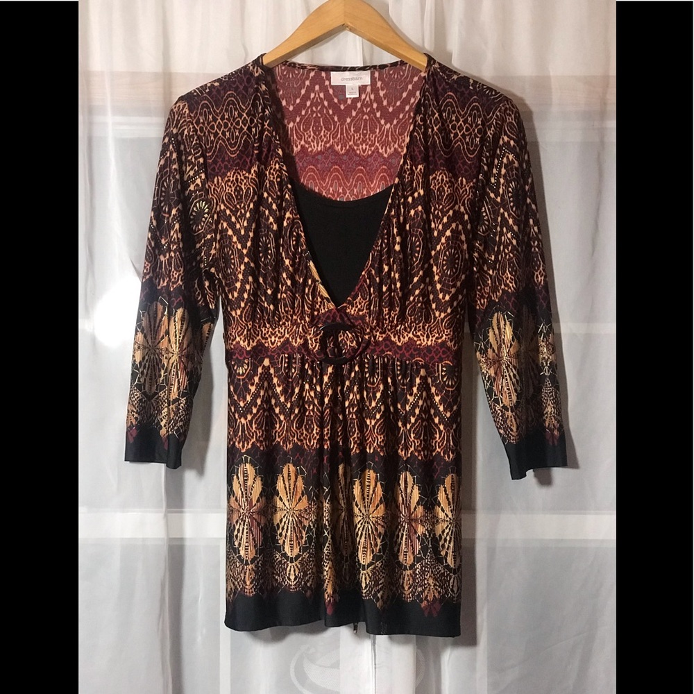 Dress-barn Blouse Burgundy/ Gold & Black Size L